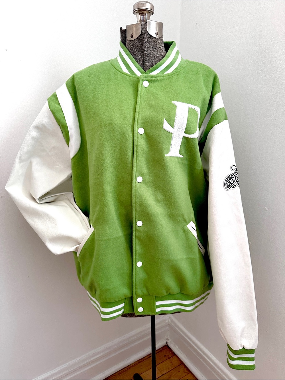 PATRON Green + White Varsity Bomber Jacket XL